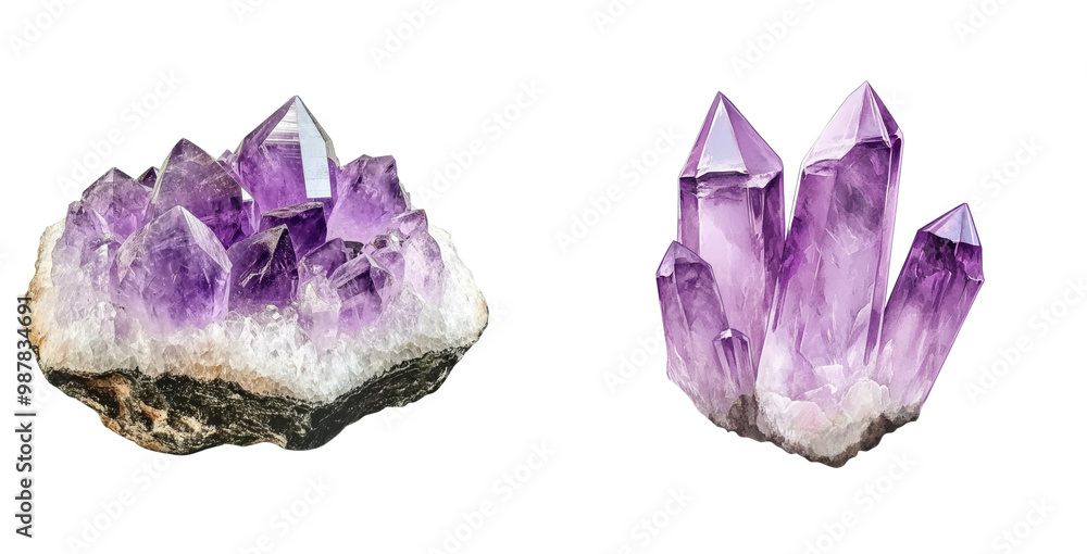 Fototapeta premium Amethyst crystals isolated on a transparent background