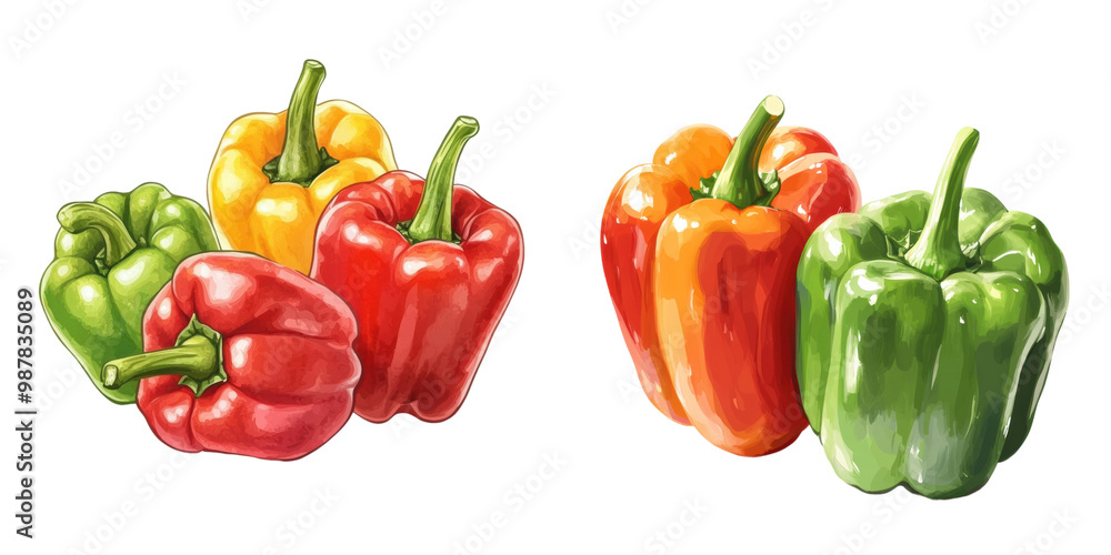 Colorful bell peppers isolated on a transparent background Colorful bell peppers isolated on a transparent background