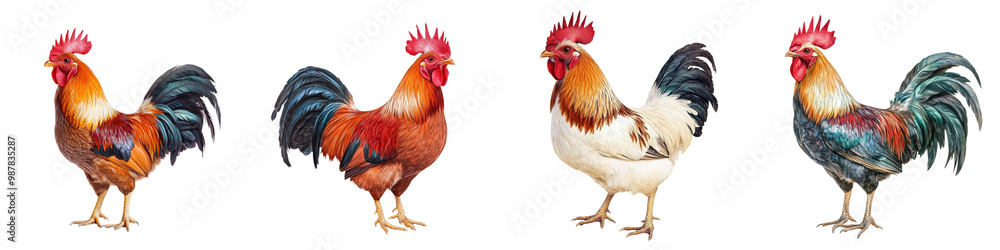 Colorful roosters isolated on a transparent background Colorful roosters isolated on a transparent background