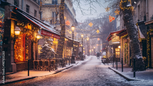 Restaurant table with a view of a street in Paris, France