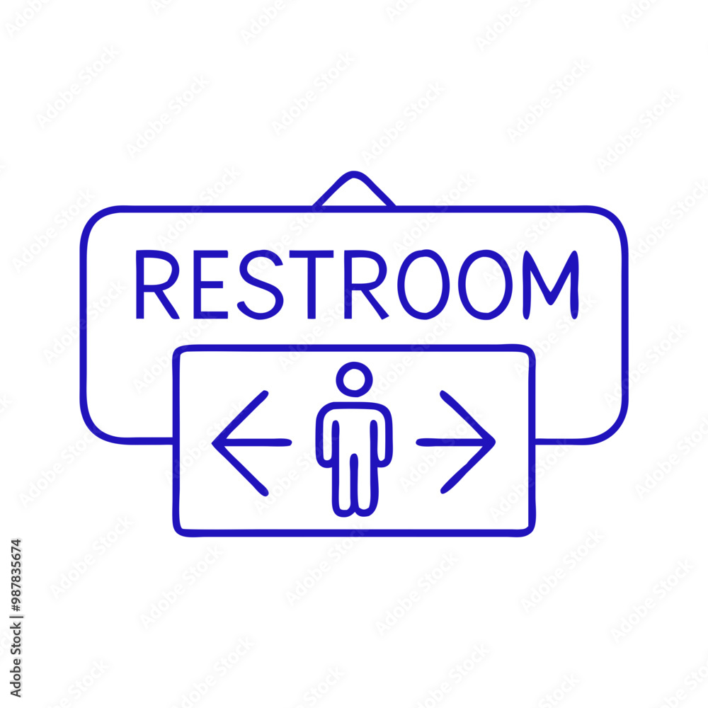 Restroom Symbol Icon in Minimalist Style, Blue Outline, Modern Design Restroom Symbol Icon in Minimalist Style, Blue Outline, Modern Design