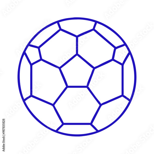 Soccer Ball Icon in Minimalist Style, Blue Outline, Modern Design