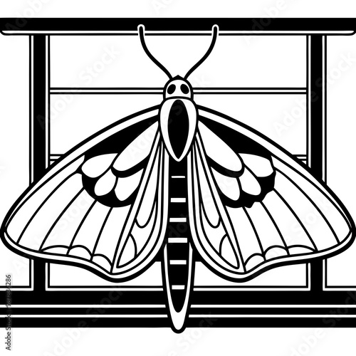 Minimalist Vector of Moth with Folded Wings on Windowsill