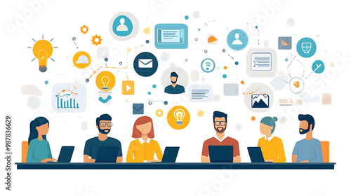 Wallpaper Mural Team of people working on a project, illustrated using simple icons. Torontodigital.ca