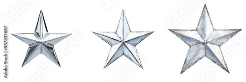 Three silver stars isolated on a transparent background