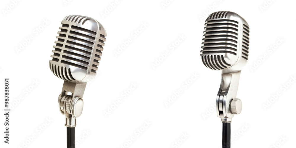 Fototapeta premium Two vintage microphones isolated on a transparent background