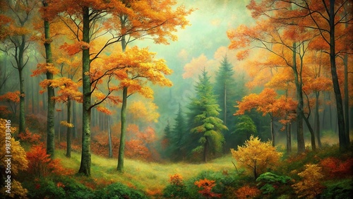 Autumn forest wallpaper, background. Theme illustration.