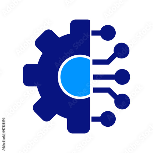 Half gear and half circuit icon, symbolizing the integration of traditional mechanical systems with digital technology. Represents innovation, tech management, and system integration.