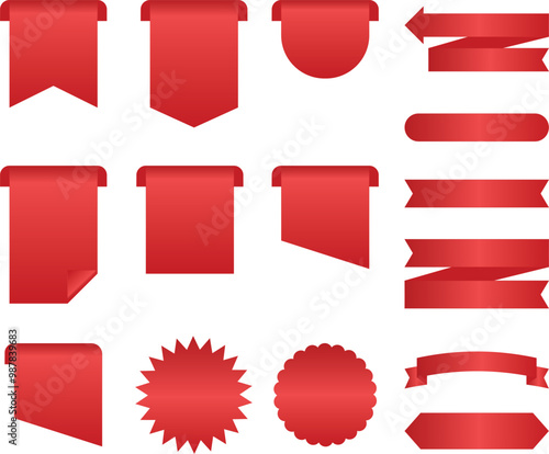 Ribbons Promotions Sales Label Collection | Glossy Red Sale Banners | Stock Vector, Cyber Money, Black Friday, Diwali Sale, Christmas Festival Offers | Bumper Offer