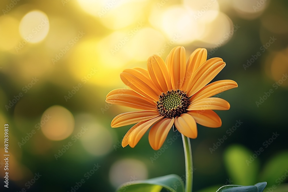 Single orange daisy flower blooming in summer garden Single orange daisy flower blooming in summer garden
