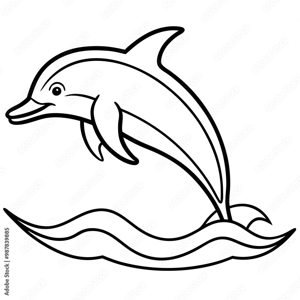 Fototapeta premium Kite Surfing Dolphin Line Art with Dynamic Motion