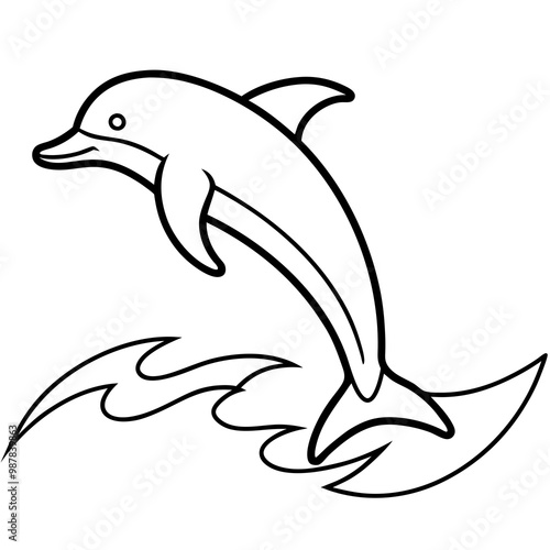 Kite Surfing Dolphin Line Art with Dynamic Motion