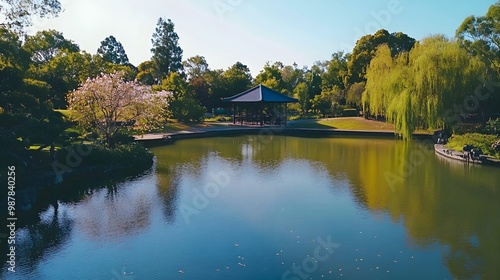 Beautiful lake view harmonizing with cultural heritage scenery picture photo