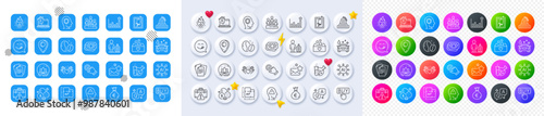 Heart flame, Roller coaster and Floor plan line icons. Square, Gradient, Pin 3d buttons. AI, QA and map pin icons. Pack of Favorite mail, Car wash, Hold heart icon. Vector