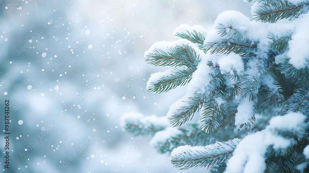Close up of a pine tree blanketed in snow during the winter season background Close up of a pine tree blanketed in snow during the winter season background