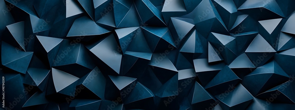 Dark blue and black paper triangles on a dark background Dark blue and black paper triangles on a dark background