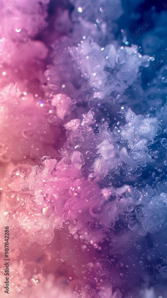 Fototapeta premium abstract image resembling fluffy clouds or underwater coral in a gradient of pink and blue hues. The texture is soft and detailed, giving the impression of delicate, organic forms floating in space