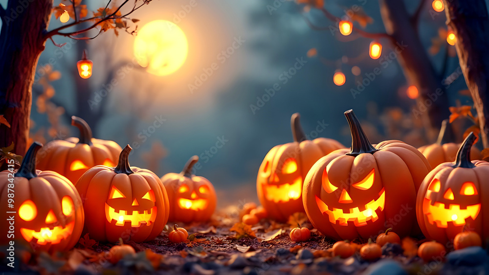 Fototapeta premium Halloween Jack Pumpkins with wooden background