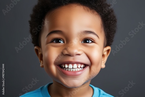 Vibrant Portrait of a Charming Biracial Boy with a Bright Smile and Healthy Teeth Ideal for Marketing and Digital Content