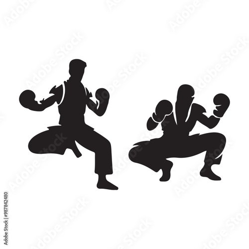 Creative Set Of Illustration Boxing Logo Design