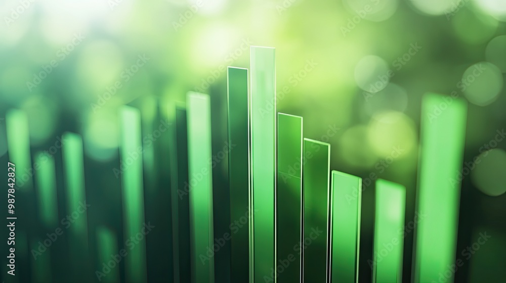 Green bar charts going up and down, illustrating fluctuations in eco-investing stocks. Concept for positive green investment performance. Space for text. Green bar charts going up and down, illustrating fluctuations in eco-investing stocks. Concept for positive green investment performance. Space for text.