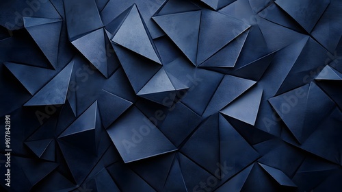 Dark blue and black paper triangles on a dark background