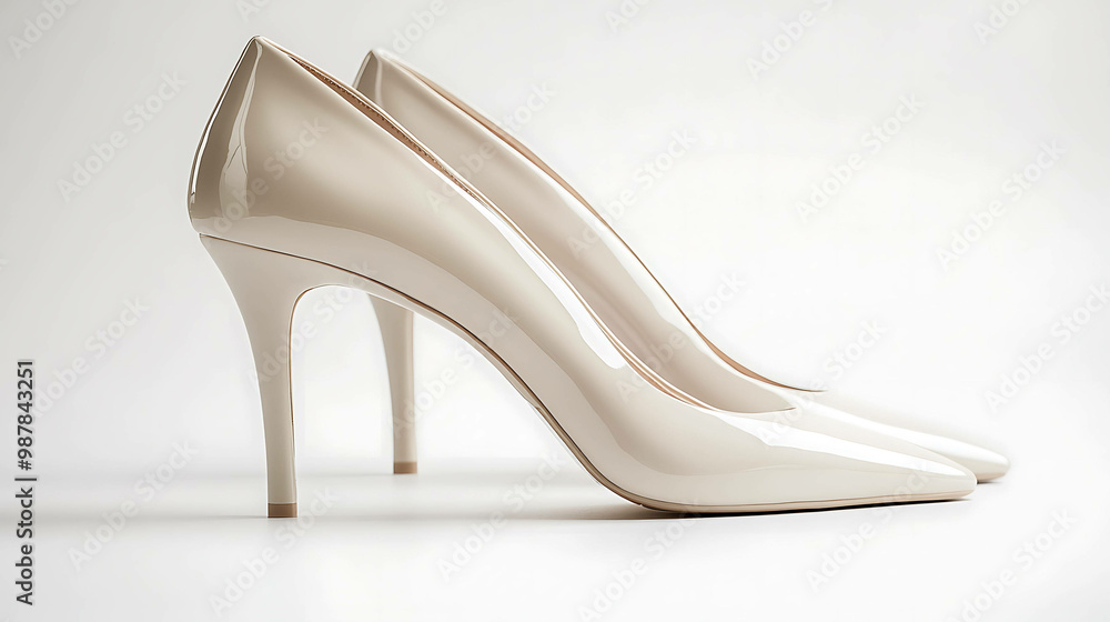 Pair of nude high heel pumps on a white background. Pair of nude high heel pumps on a white background.