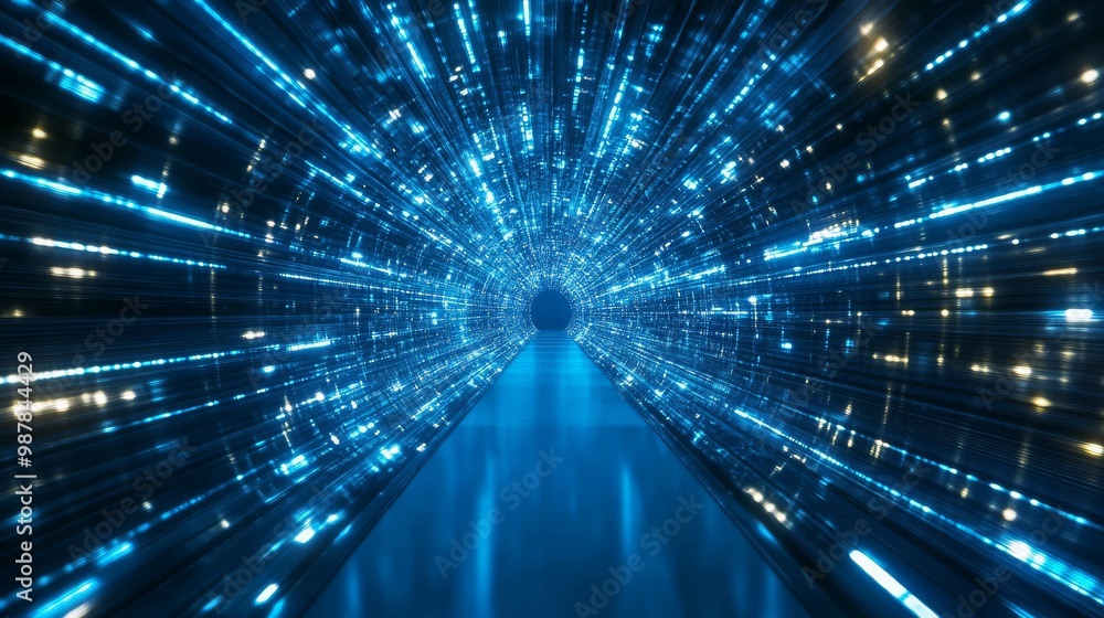 Image depicting a futuristic tunnel illuminated with blue neon lights, giving a science fiction feel and suggesting concepts of speed, travel, and technology. Image depicting a futuristic tunnel illuminated with blue neon lights, giving a science fiction feel and suggesting concepts of speed, travel, and technology.