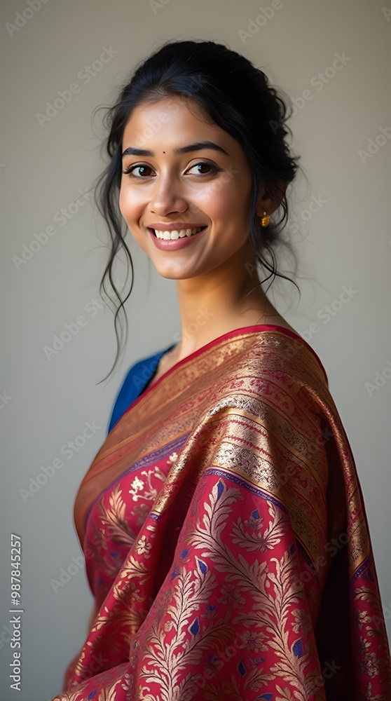 Indian Woman in Traditional Saree Smiling Indian Woman in Traditional Saree Smiling