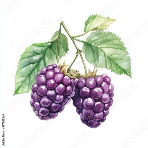 Blackberries on a Leafy Stem