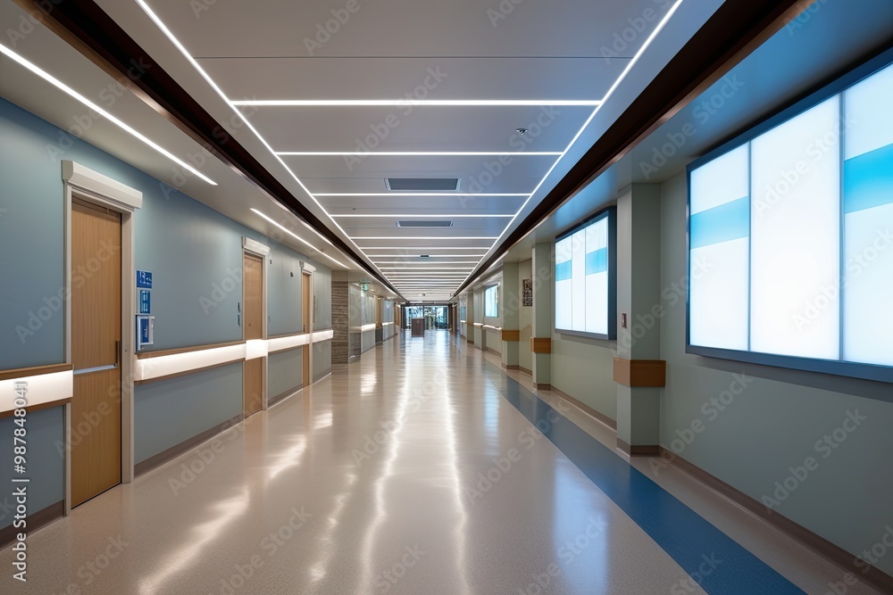 Modern Hospital Walkway with Bright Lights and Innovative Design Modern Hospital Walkway with Bright Lights and Innovative Design