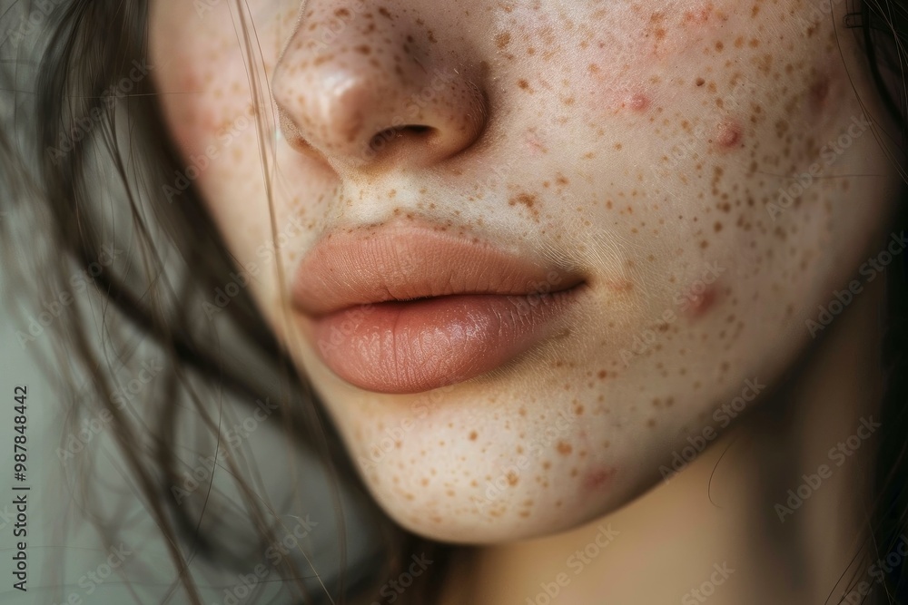 Φωτογραφία Close up of a young woman with freckles and acne showing her imperfect skin