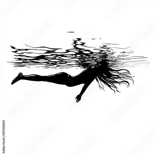 Female Swimmer Silhouette, ...