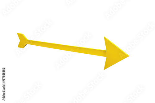 Yellow 3D arrow, appears cut out, isolated on white background, high resolution stock photo, shadow casting subtly to suggest depth, clean lines, photographic quality, ultra clear