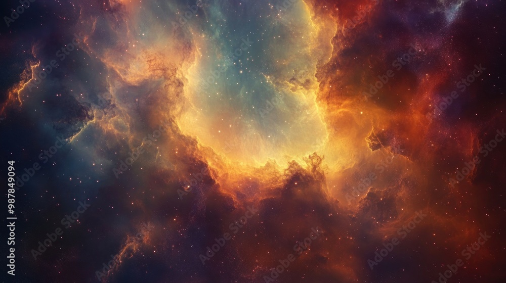 A Starry Nebula with Orange and Yellow Swirls A Starry Nebula with Orange and Yellow Swirls