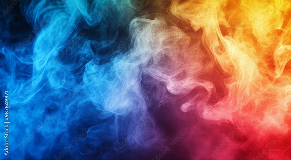 Colorful swirls of smoke blend together creating an artistic display in vibrant hues Colorful swirls of smoke blend together creating an artistic display in vibrant hues