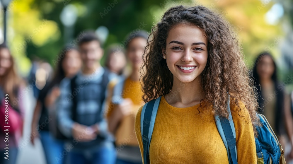 Walking, happy and girl with friends at university for learning, bonding and talking with fun. People, school and group of gen z students commuting outdoor ready for education at college campus Walking, happy and girl with friends at university for learning, bonding and talking with fun. People, school and group of gen z students commuting outdoor ready for education at college campus