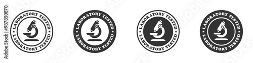 Monochrome vector illustration of laboratory tested badge icons with a microscope symbol, ideal for science labels.