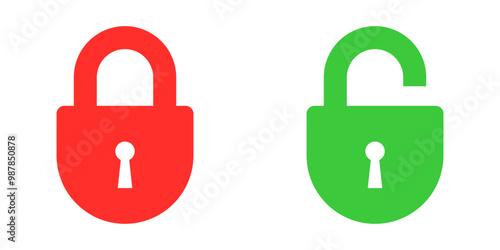 Vector icons of a red closed padlock and a green open padlock, representing security and access concepts.
