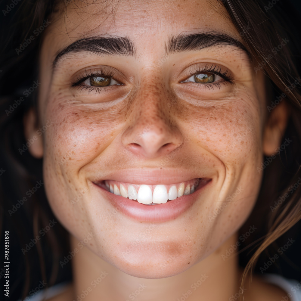 A cheerful woman shows her bright smile, reflecting the joy of the holiday spirit on Boxing Day A cheerful woman shows her bright smile, reflecting the joy of the holiday spirit on Boxing Day