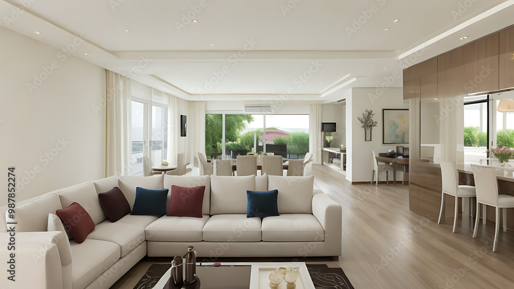 Soft pastel or neutral tones on walls, complemented by light-colored furniture for a fresh and airy feel. Soft pastel or neutral tones on walls, complemented by light-colored furniture for a fresh and airy feel.