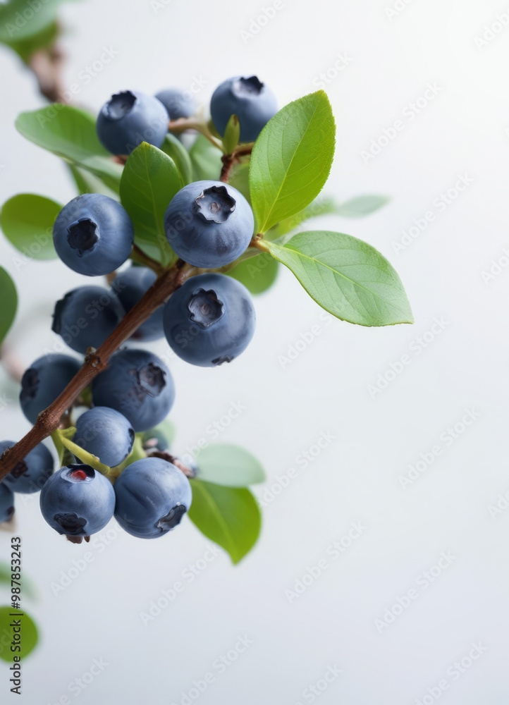 Blueberries with leaves on a white background