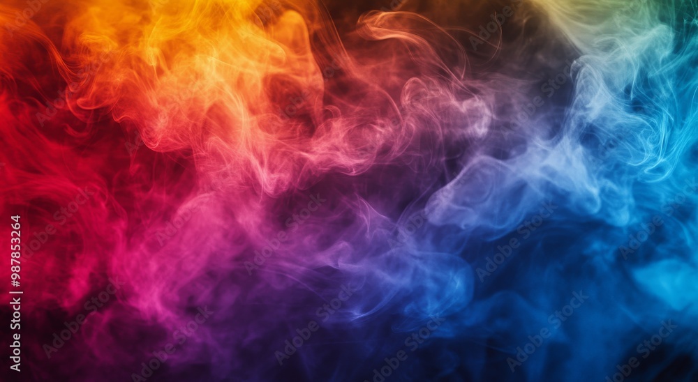 Colorful swirls of smoke blend together creating an artistic display in vibrant hues Colorful swirls of smoke blend together creating an artistic display in vibrant hues