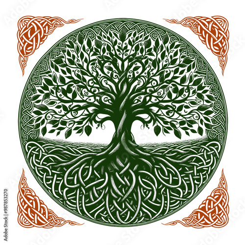 Bohemian Tree of Life Decorative Vector Ornament": A detailed Tree of Life silhouette, blending boho and nature themes. This grunge vector illustration captures the essence of natural beauty through 