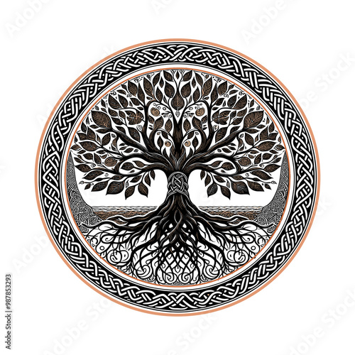  A stunning Tree of Life, crafted in a bohemian style. This vector ornament showcases the fusion of nature and minimalist design, perfect for projects that embrace the timeless