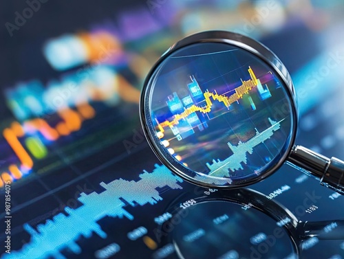 magnifying glass reveals fluctuating interest rates in financial data stream photo