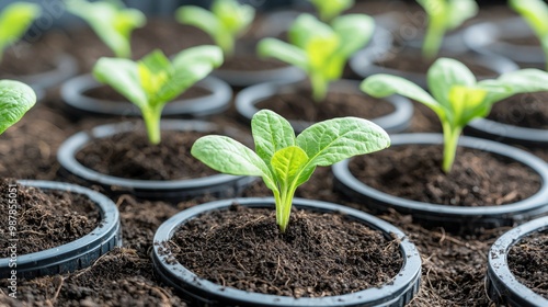 Overhead shot of a small garden with soil sensors embedded in the ground, home gardening tech, [smart soil monitoring], [urban gardening]