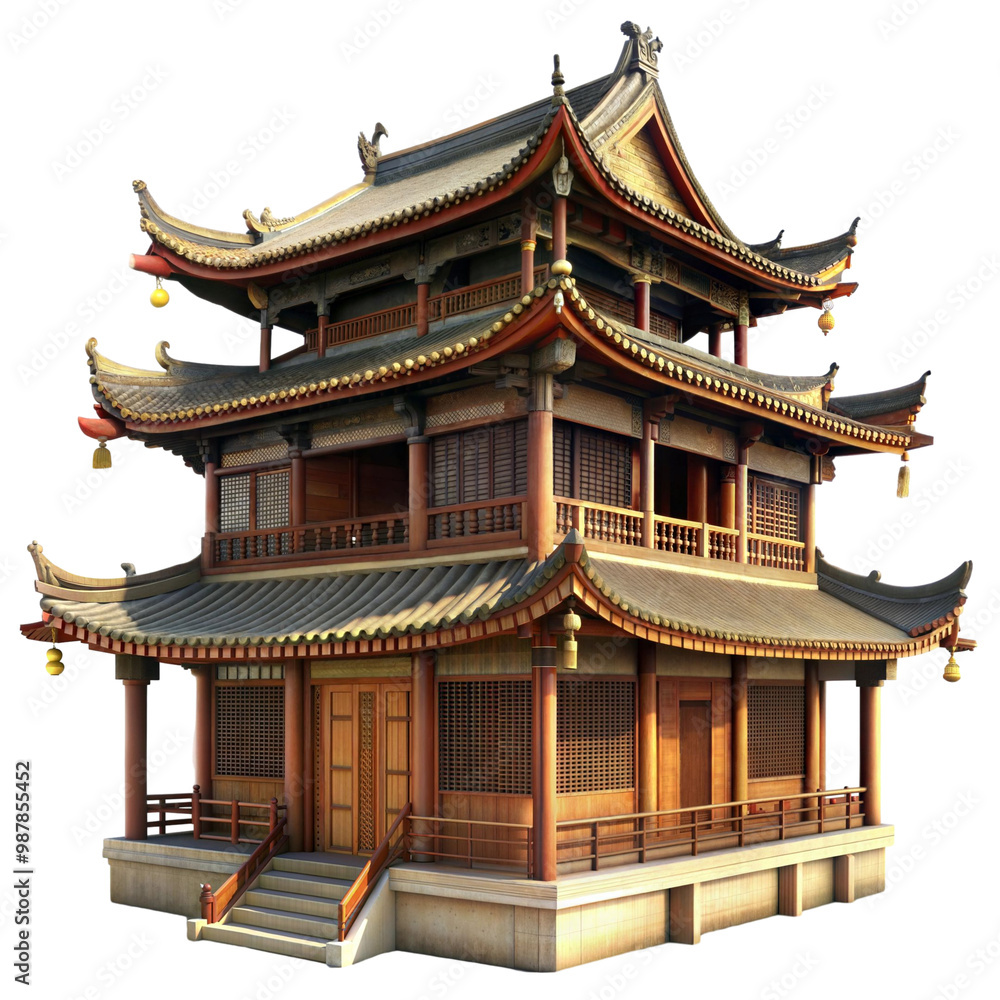 Asian Architecture with Red Columns and Gray Roof Asian Architecture with Red Columns and Gray Roof