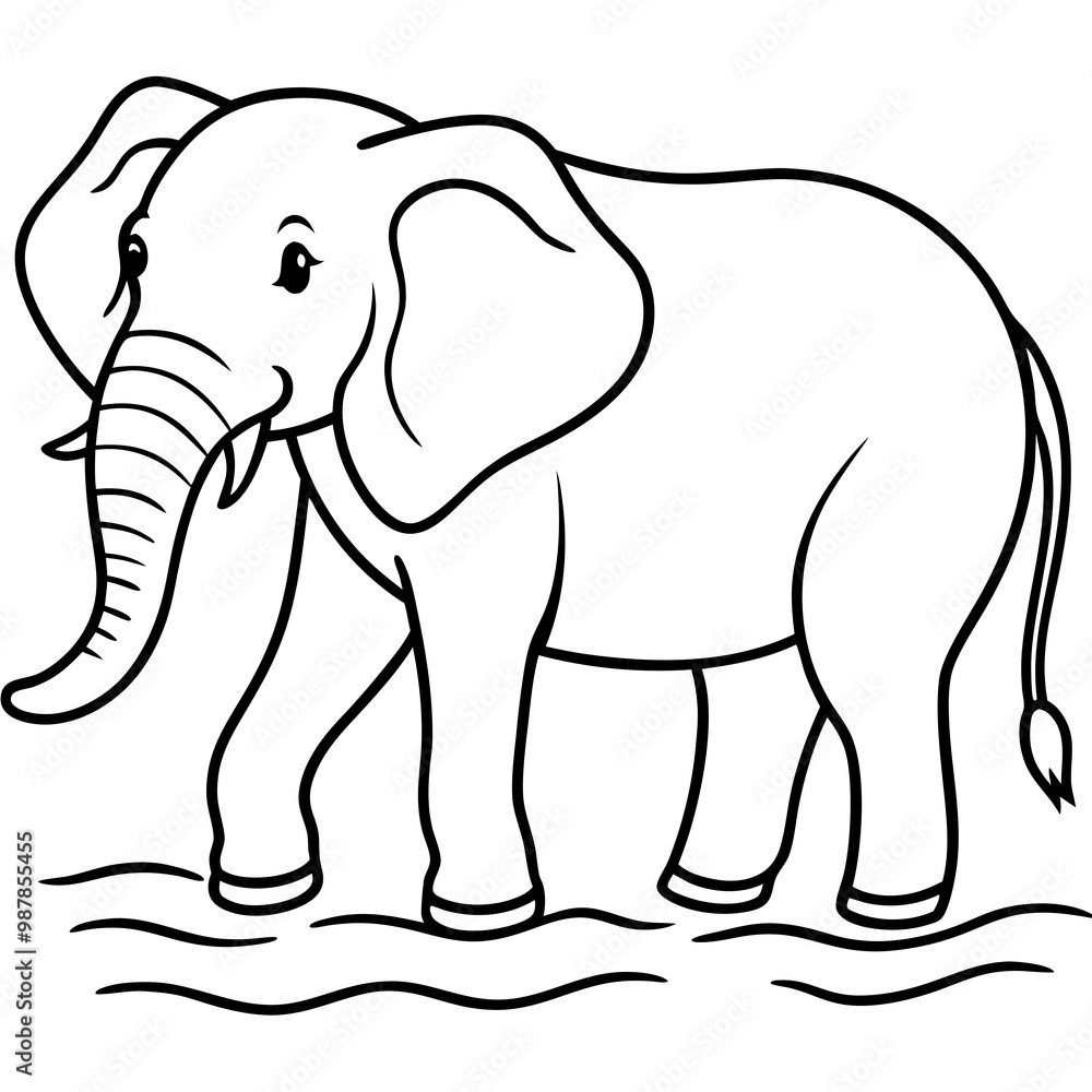 Fototapeta premium Elephant Upper Body Wading in Water - Vector Art