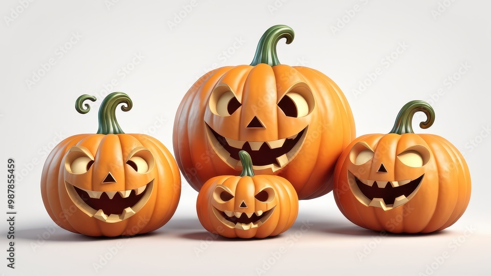 A group of carved Halloween pumpkins with playful expressions. A group of carved Halloween pumpkins with playful expressions.